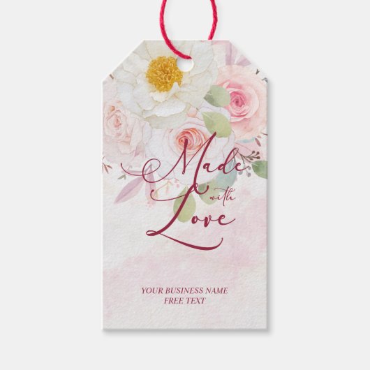 Pink Floral Made with Love Whimsical Quote Cadeaulabel (Voorkant)
