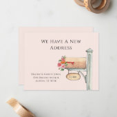 Pink Floral Mailbox We zijn verhuisd plat Notitiekaartje (Voorkant / Achterkant in situ)