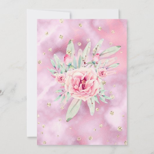 Pink Floral marmer Glitter Gold Birthday Party Kaart (Achterkant)