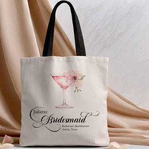 Pink Floral Martini Bruidsmeisje Bachelorette Tote Bag
