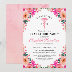 Pink Floral Medical Nursing School Afstuderen Kaart