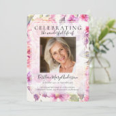 Pink Floral Memorial Service Kaart (Staand voorkant)