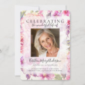 Pink Floral Memorial Service Kaart (Voorkant)