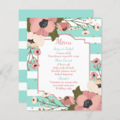 Pink Floral Menu Mint Blue Stripes Weddenschap (Voorkant / Achterkant)