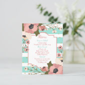 Pink Floral Menu Mint Blue Stripes Weddenschap (Staand voorkant)
