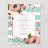 Pink Floral Menu Mint Blue Stripes Weddenschap (Voorkant)