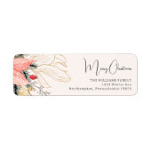 PInk Floral Merry Christmas Retour-adreslabel Etiket (Voorkant)