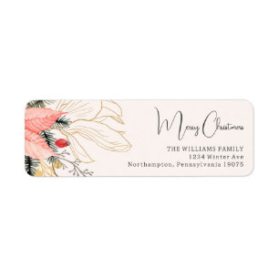PInk Floral Merry Christmas Retour-adreslabel Etiket