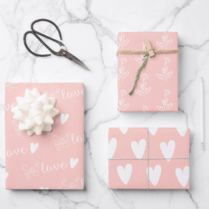 Pink Floral met liefde Inpakpapier Vel