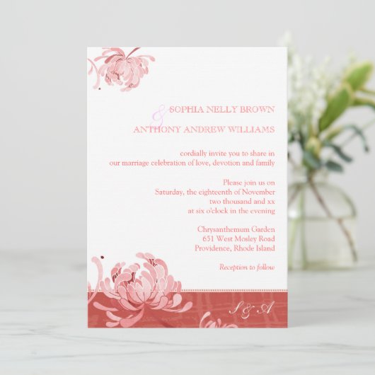 Pink Floral Midzomer bruiloft Kaart (Staand voorkant)