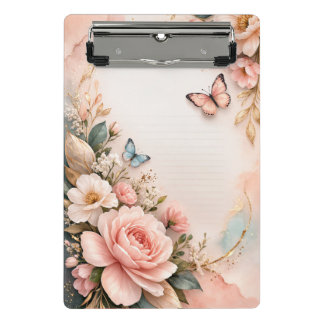 Pink Floral Mini Clipboard – Cute Flower Stationer Klembord