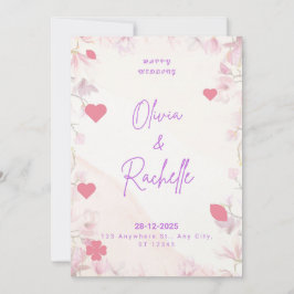 Pink Floral Minimalist Happy Wedding Invitation Ca Kaart