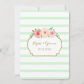 Pink Floral Mint Stripes Gold Wedding Invitation Kaart (Voorkant)