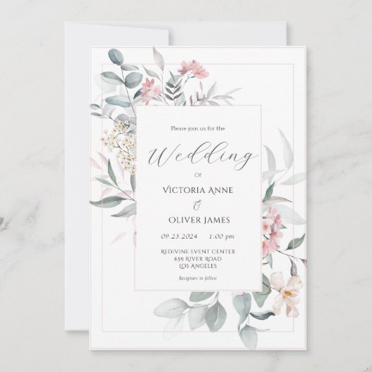 Pink Floral Modern Wedding Kaart (Voorkant)