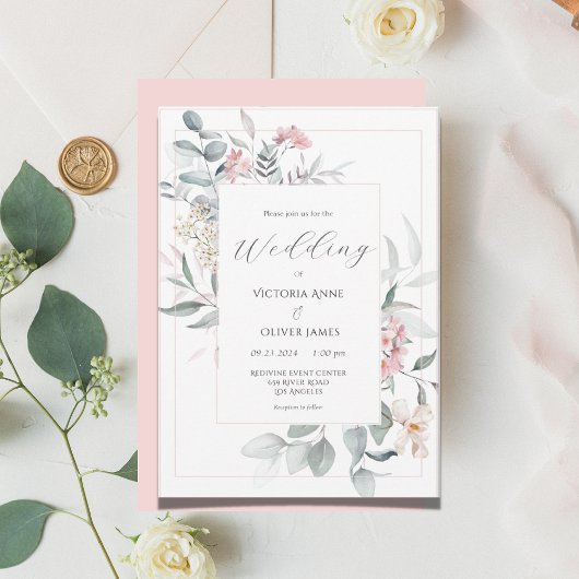 Pink Floral Modern Wedding Kaart