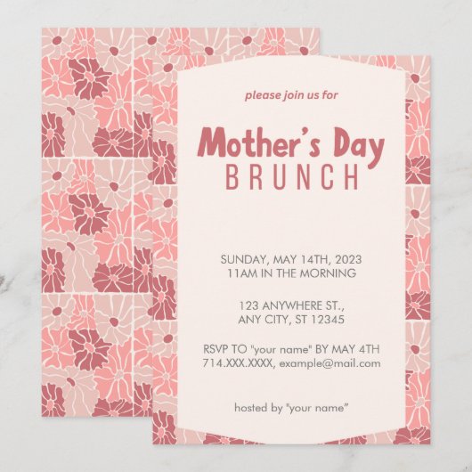 Pink Floral Moederdag Brunch Uitnodiging (Voorkant / Achterkant)
