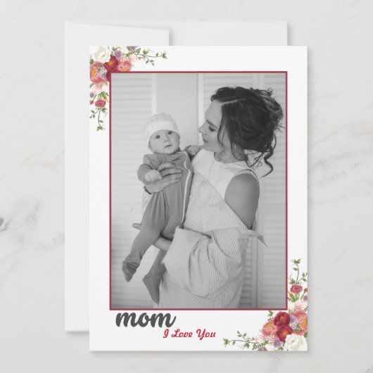 Pink Floral Moederdag foto Holiday Kaart (Voorkant)