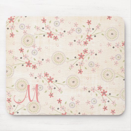 Pink Floral Monogram Muismat (Voorkant)