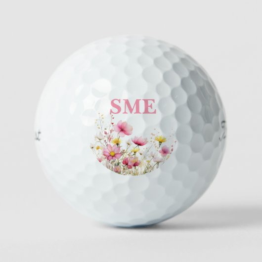 Pink Floral Monogrammed Golfballen (Voorkant)