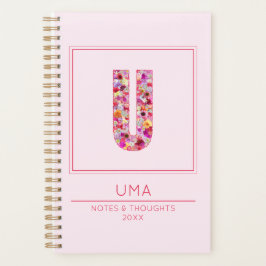 Pink Floral Monogrammed Name Letter U Planner