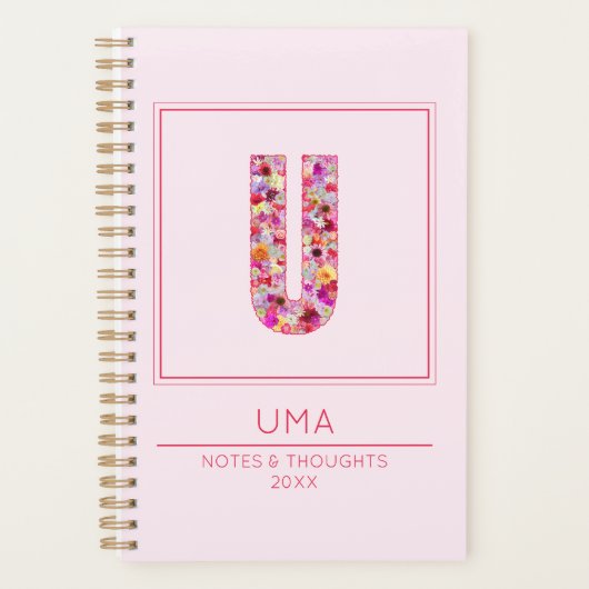 Pink Floral Monogrammed Name Letter U Planner (Voorkant)