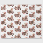 Pink Floral Motorcycle Birthday Cadeaupapier (Vlak)