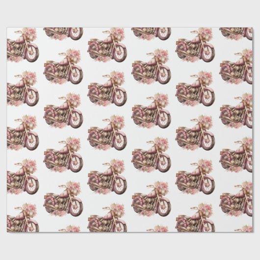 Pink Floral Motorcycle Birthday Cadeaupapier (Vlak)