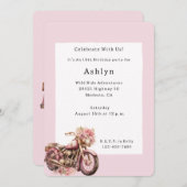 Pink Floral Motorcycle Birthday   Kaart (Voorkant / Achterkant)