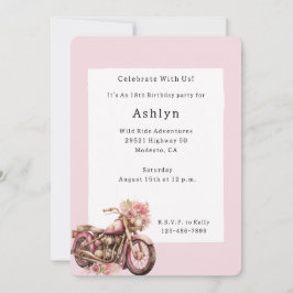 Pink Floral Motorcycle Birthday   Kaart