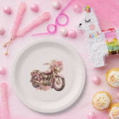 Pink Floral Motorcycle Birthday Papieren Bordje (Feest)