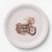 Pink Floral Motorcycle Birthday Papieren Bordje (Voorkant)