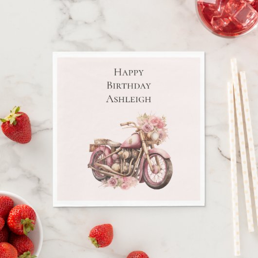 Pink Floral Motorcycle Birthday Servet (Insitu)