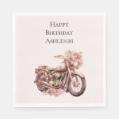 Pink Floral Motorcycle Birthday Servet (Voorkant)
