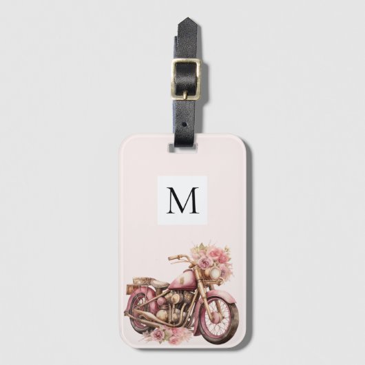 Pink Floral Motorcycle Monogram  Bagagelabel (Voorkant (verticaal))