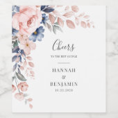 Pink Floral Mr. en Mrs Botanical Wedding Wijn Etiket (Enkel label)
