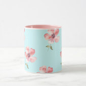 Pink Floral Mug – Blue Pastel Pattern Mok (Midden)