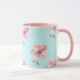 Pink Floral Mug – Blue Pastel Pattern Mok