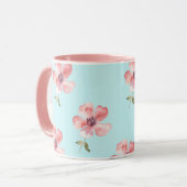 Pink Floral Mug – Blue Pastel Pattern Mok (Voorkant links)