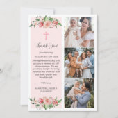 Pink Floral MultiphotoBaptisme voor meisjes Bedankkaart (Voorkant)