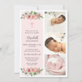Pink Floral MultiphotoBaptisme voor meisjes Kaart (Voorkant)