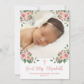 Pink Floral MultiphotoBaptisme voor meisjes Kaart (Achterkant)