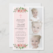 Pink Floral multiphotofirst Commune voor meisjes Kaart (Voorkant)