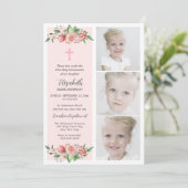 Pink Floral multiphotofirst Commune voor meisjes Kaart (Staand voorkant)