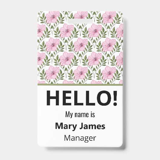 Pink floral Name Lanyard | Personalized ID Badge (Voorkant)