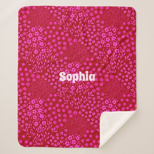 Pink Floral Name Sherpa Blanket Grandmillennial Sherpa Deken (Voorkant)