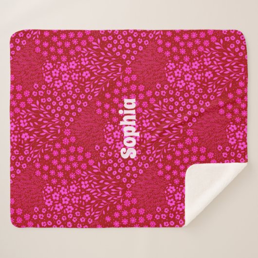 Pink Floral Name Sherpa Blanket Grandmillennial Sherpa Deken (Voorkant (horizontaal))