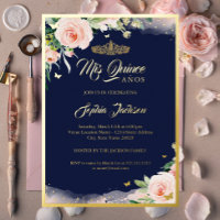 Pink Floral Navy Quinceanera Birthday