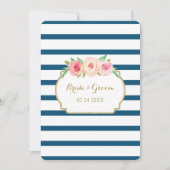 Pink Floral Navy Stripes Gold Wedding Invitation Kaart (Voorkant)