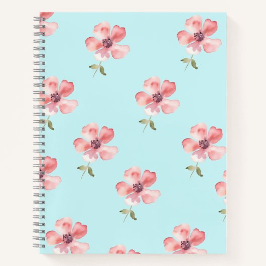 Pink Floral Notebook – Blue Pastel Pattern Notitieboek (Voorkant)