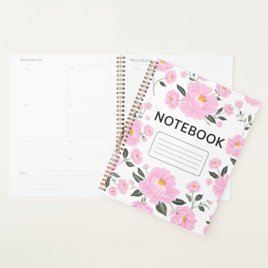 Pink Floral Notebook Cover | Elegant Rose Flower J Planner (Display)
